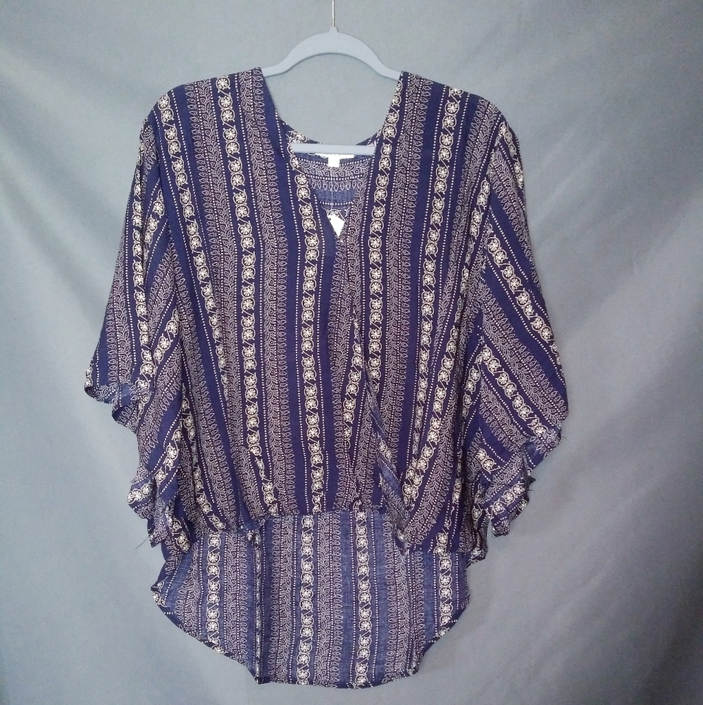High-low kimono top with wrap front